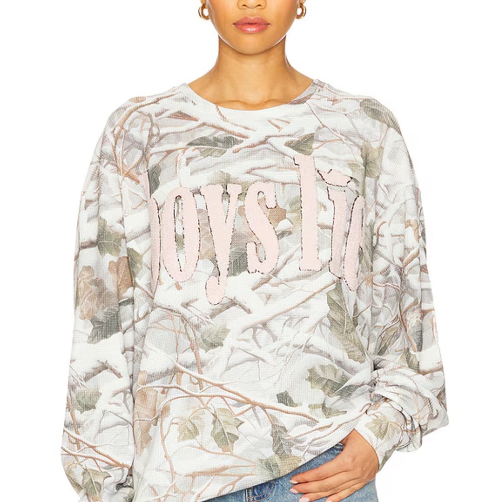 Boys Lie Camouflage Pullover Sweatshirt with Pink Logo